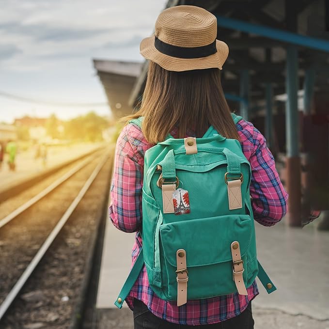 Eiffel Tower Paris 3 PCS PU Leather Luggage Tags for Suitcase, Luggage Tag with Privacy Flap, Name ID Label and Metal Loop for Women Men Baggage Handbag School Bag Backpack