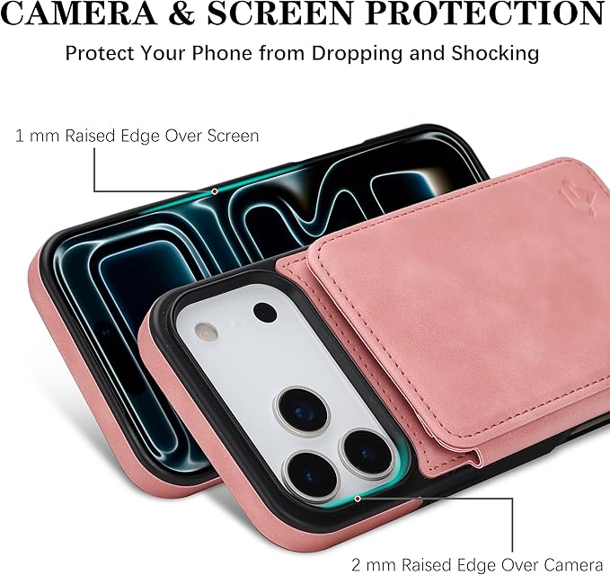 GUERNICA for iPhone 17 Pro (6.3") Case Wallet with Card Holder, RFID Blocking Leather Protection, Shockproof Women Men Phone Case for Apple 17 Pro, Pink