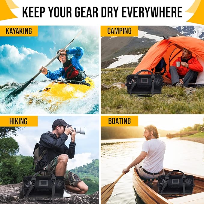 LEGEND Waterproof Duffel Bag - Heavy Duty Duffle Bag for Outdoor, Camping, Boating & Travel, Premium PVC Dry Duffel Bag, Motorcycle Dry Bag with Durable Strap & Handles with Large Storage - 60L Black