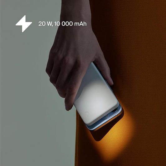 Clemm Portable 10000 mAh Wireless Power Bank, Travel Essential, Quick Charging for iPhone 16/15/14/13/12/11/X, Samsung Galaxy, iPad, Google Pixel & More - USB-C × 1 & USB-A × 1, Ivory