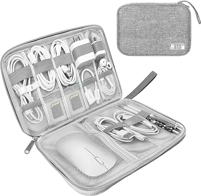 Electronics Organizer Travel Case,Electronic Accessories Storage Bag,Portable Waterproof Cable Organizer Bag,Travel Cord Organizer Bag for Small Charging Cord Storage,Cables,SD Card (Grey)