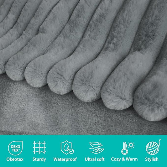 Waterproof Dog Blanket, Luxury Plush Washable Medium Dogs Blankets for Dog Bed, Super Soft Calming Pet Blanket for Indoors (Grey, 30"x40")