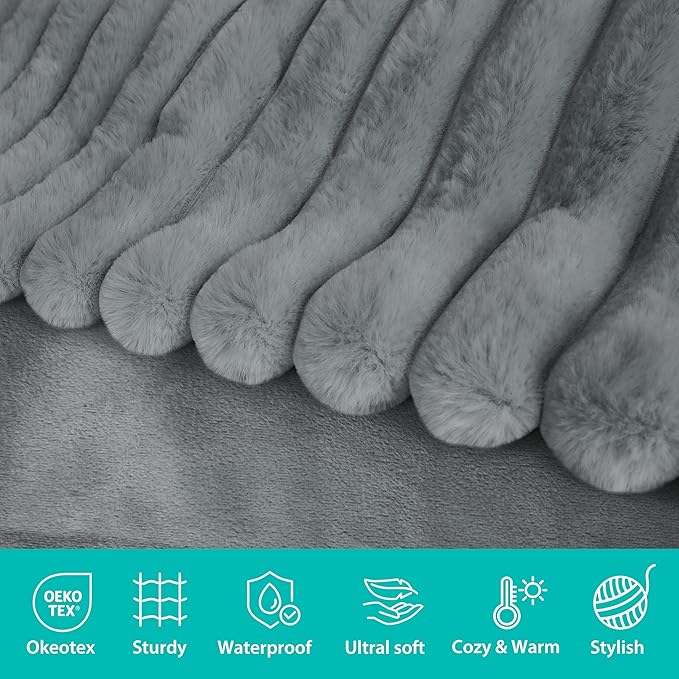 Waterproof Dog Blanket for Couch, Luxury Plush Washable Large Dogs Blankets for Furniture Protection, Super Soft Calming Pet Blanket for Indoors (Grey, 50"x60")