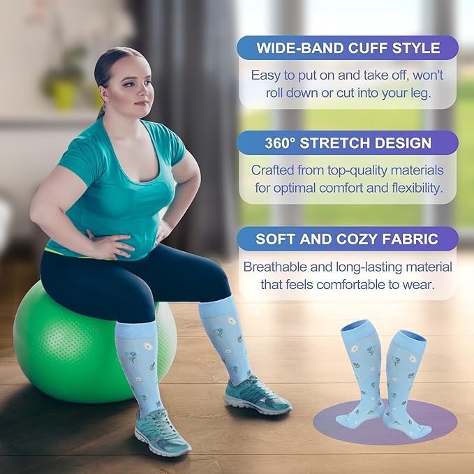 LEVSOX Plus Size Compression Socks for Women Men Wide Calf Extra Large 15-20 mmHg Knee High Sock for Nurses Pregnant Travel