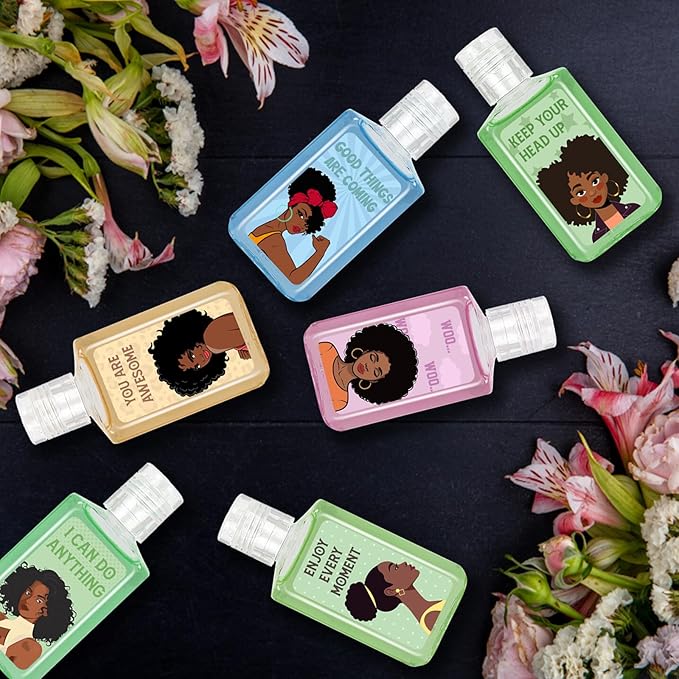 50 Pcs Black Girl Mini Hand Sanitizer Bulk African American Christmas Gifts Inspirational Cute African Girl Small Hand Sanitizer 1fl oz Travel Size Hand Soap for African Black Christmas Party Supplies
