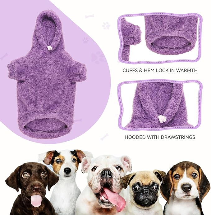 Fuzzy Dog Hoodie Dog Sweaters for Large Dogs Soft Double-Sided Plush Fleece Sweater Clothes Coats Hoodie Sherpa Hooded Sweatshirt(Purple-L)