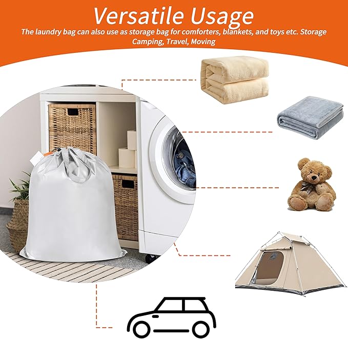 Polecasa Small Heavy Duty Laundry Bag with drawstring closure and Reinforced Handles, Easy to Carry Dirty Clothes Drawstring Bag for Travel, Camp 21”x24”, Silver