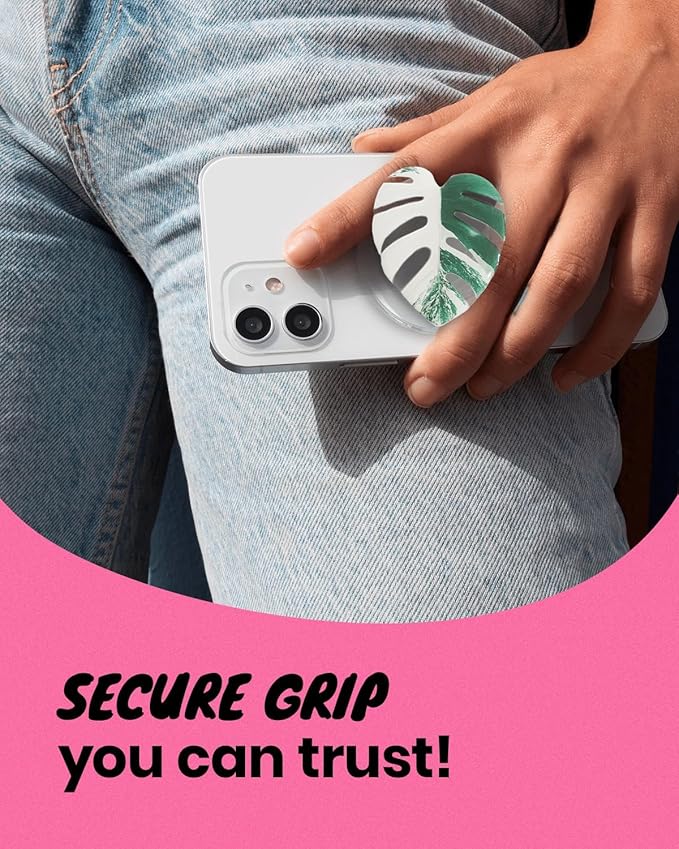 OnTheGrip Compatible with Magsafe Magnetic Cute Acrylic Tropical Leaf Design Collapsible Mobile Phone Grip Stand Holder for Smartphone Tablet Cell Phone Accessory (Albo Monstera)