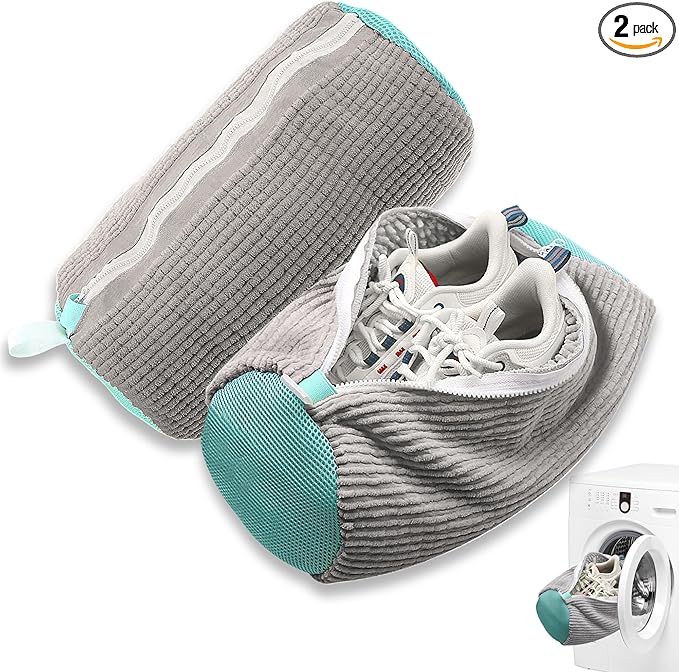 2Pcs Shoe Washing Machine Bag, Quick & Easy Cleaning, Laundry Shoe Bag for Washer and Dryer, Cleaning Bag for Sneaker & Most Shoe Types and Sizes (Grey)