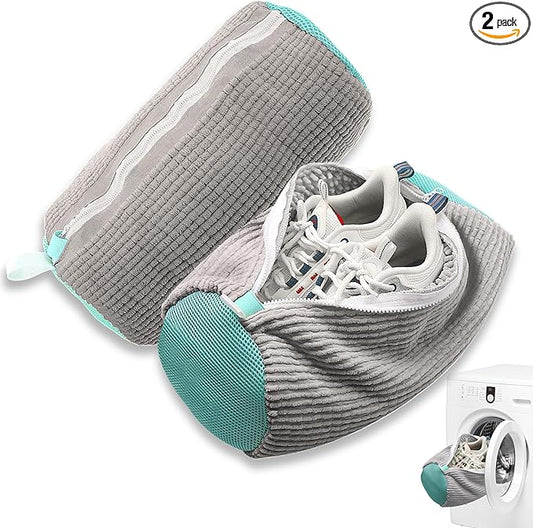 2Pcs Shoe Washing Machine Bag, Quick & Easy Cleaning, Laundry Shoe Bag for Washer and Dryer, Cleaning Bag for Sneaker & Most Shoe Types and Sizes (Grey)