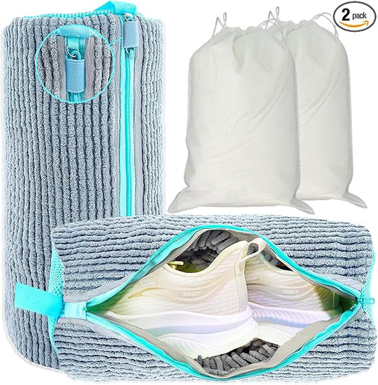 XXL Shoe Washing Machine Bag - 2-Pack Reusable Shoes Cleaning Bags, 360° Deep Clean for Tennis Shoes, Sneakers and Slippers, Includes 2 Shoe Storage Dust Bags (Gray)