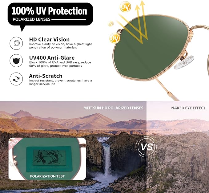MEETSUN Polarized Hexagon Sunglasses for Women Men Polygon Square Sun Glasses UV400 Protection Metal Frame
