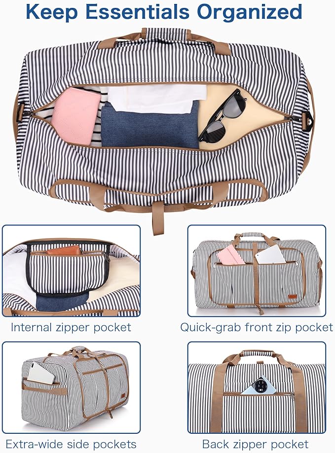 120L Travel Duffle Bag for Men and Women, Large Foldable Duffel Bag for Travel with Shoe Compartment Overnight Weekender Bag Gym Bag Water & Tear Resistant (Stripe, 120L)