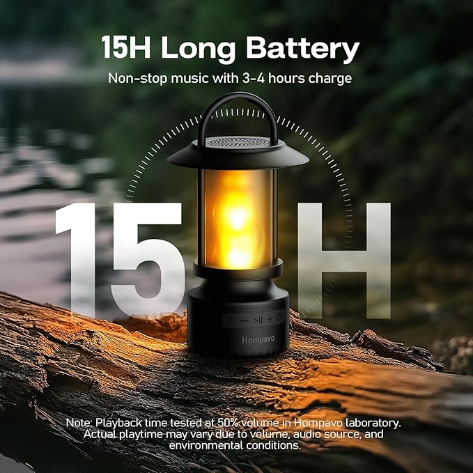 Hompavo Gen2 Outdoor Bluetooth Speakers with Flame Light, 13-Color/3-Mode, HD Stereo Sound, Wireless Stereo Pairing, IP65 Waterproof Lantern for Patio Garden Party Camping, Gifts for Men Birthday