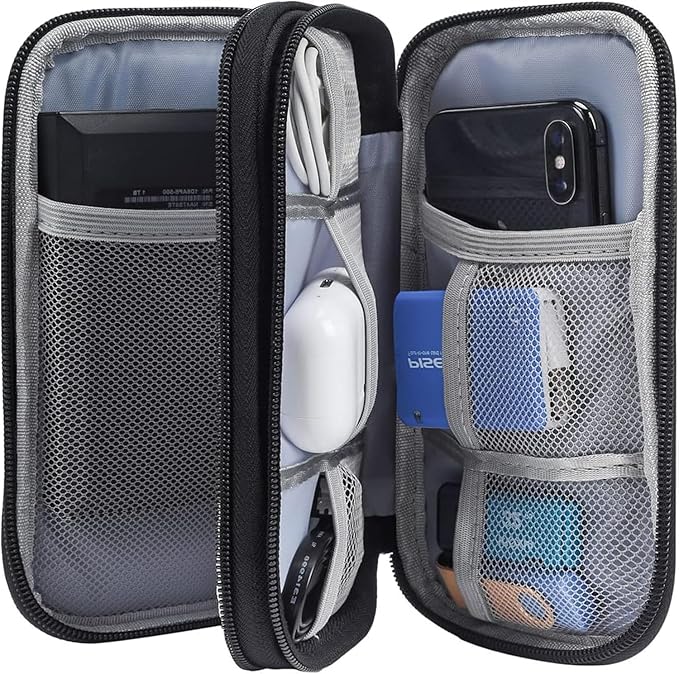 Portable Waterproof Double Layers Travel Cable Organizer Pouch Electronic Accessories Carry Case All-in-One Storage Bag for Cord, Charger, Phone, Earphone, Black