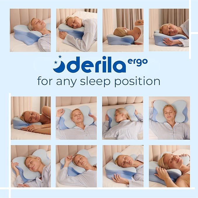 Derila Ergo Cervical Neck Pillow for Sleeping Pillow Contour Memory Foam Pillows for Back, Side Sleeper Pillows 21.25 x 14.17 x 4.72 inches