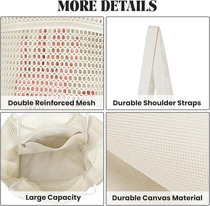 Iioscre Mesh Beach Tote Bags for Womens, Causal Hobo Pool Bags for Swimming Pools Vacations Beach Essentials