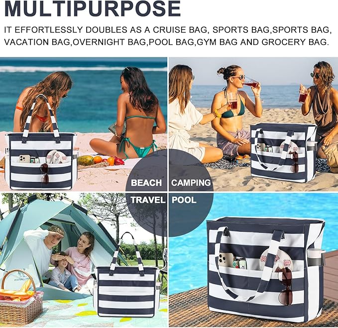 Bluboon Waterproof Beach Tote Pool Bags for Women Ladies Extra Large Carry On Bag With Wet Compartment for Weekender Travel