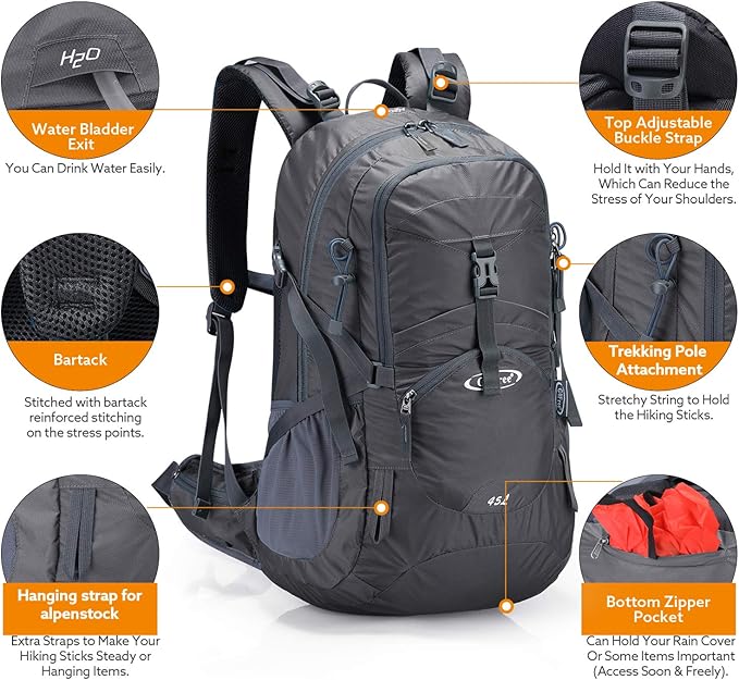 G4Free Hiking Backapck, Dark Grey, One Size
