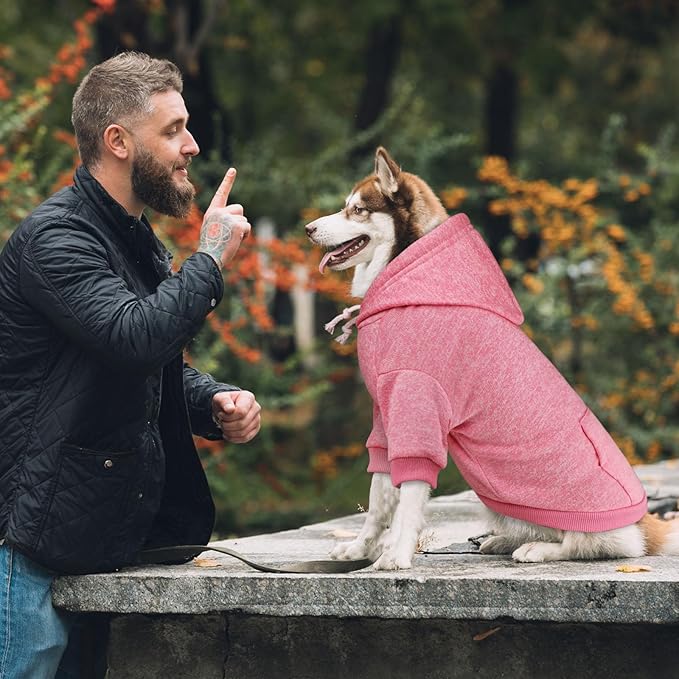 Dog Sweaters for Large Dogs,Dog Hoodie Fleece Pet Sweater Soft Clothes Sweatshirt with Pocket Pet Hoodie for Large Dogs(Pink&L)