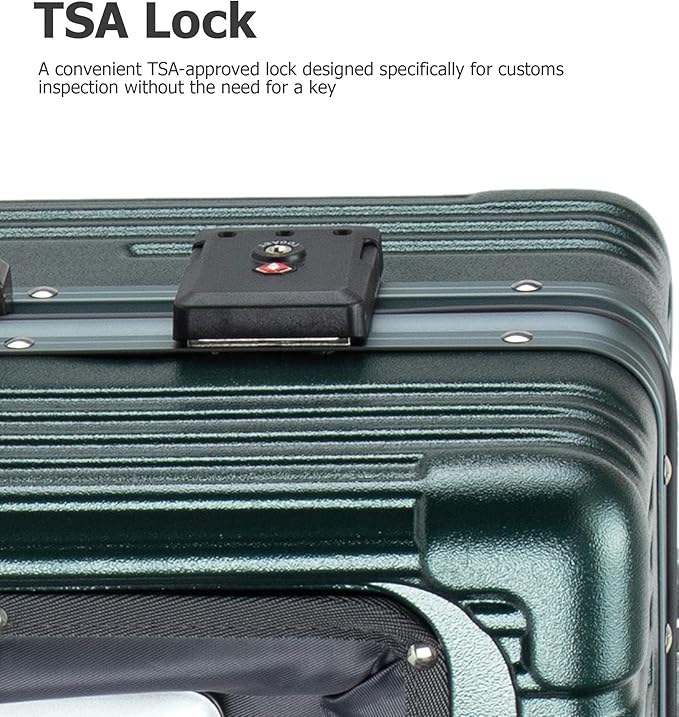 feilario 20in Aluminium Frame PC Hard Shell Spinner Wheels Luggage, Built-In TSA lock Carry on Suitcase, with Cup Holder, USB Port, Phone Holder