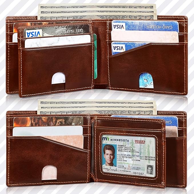 Artpaxy Mens Wallet Bifold Genuine Leather RFID Blocking Wallet for Men with 1 ID Windows 13 Card Holders 2 cash pockets 1 Gift Box