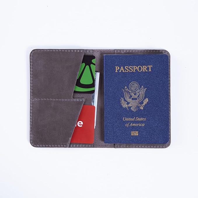 INCARNE US Passport Cover Clear - Travel Passport Wallet - Leather Passport Holder for Men Women Family with Card Slots & Note Compartmen - Sleeve Protector - Genuine Leather - Vintage Gray