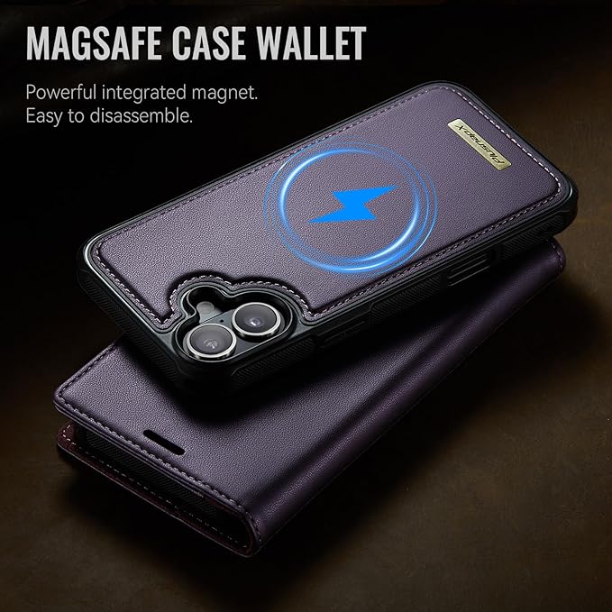 PlusnapX Wallet Case for iPhone 17 Compatible with Magsafe, 2-in-1 PU Leather Flip RFID Blocking Card Holder Stand Shockproof Magnetic Detachable Cover for iPhone 17 Case 6.3", Fashion Purple