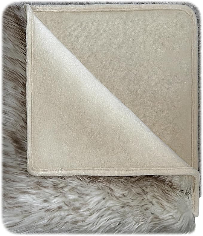 Waterproof Dog Blanket for Small, Medium & Large Dogs – Faux Fur Pet Throw for Couch, Sofa, Bed & Car – Soft, Washable, Stain-Resistant, Durable Cover – White w/Brown Tips – 60" x 50"