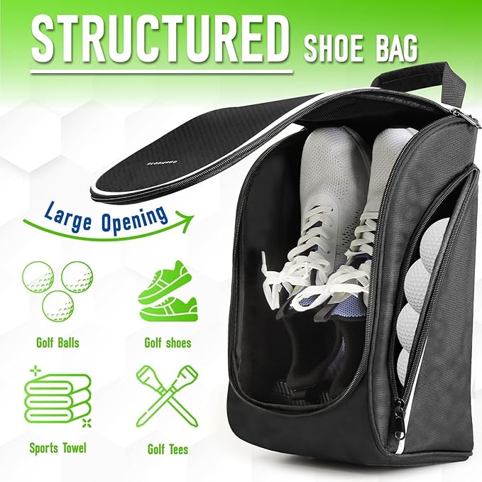 Smell Proof Shoe Cleat Bag for Travel Men - Golf Soccer Zippered Sport Shoe Carrier Bags with Ventilation & Side Pockets for Socks, Tees, Golf Balls; Golf Accessories Fathers Dad Day Gifts for Men