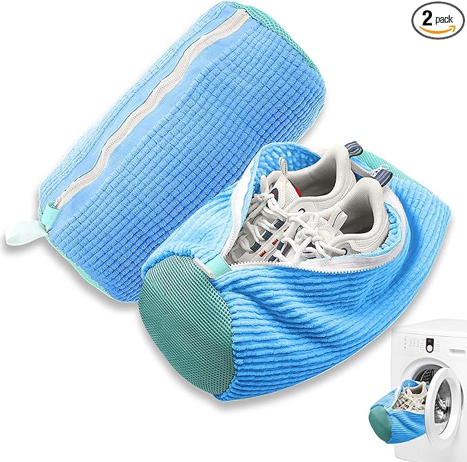 2Pcs Shoe Washing Machine Bag, Quick & Easy Cleaning, Laundry Shoe Bag for Washer and Dryer, Cleaning Bag for Sneaker & Most Shoe Types and Sizes (Blue)