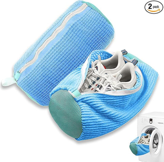 2Pcs Shoe Washing Machine Bag, Quick & Easy Cleaning, Laundry Shoe Bag for Washer and Dryer, Cleaning Bag for Sneaker & Most Shoe Types and Sizes (Blue)