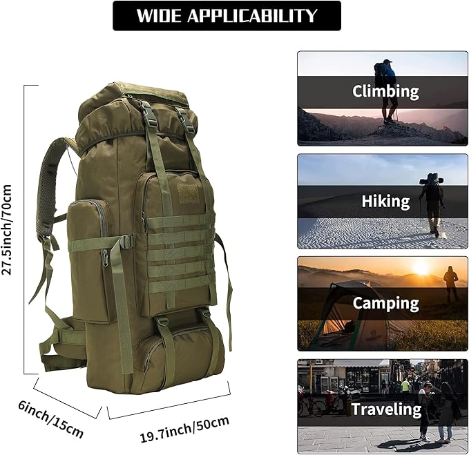 Hiking Backpack for Men 70L/100L Camping Backpack Military Rucksack Molle 3 Days Assault Pack for Climbing