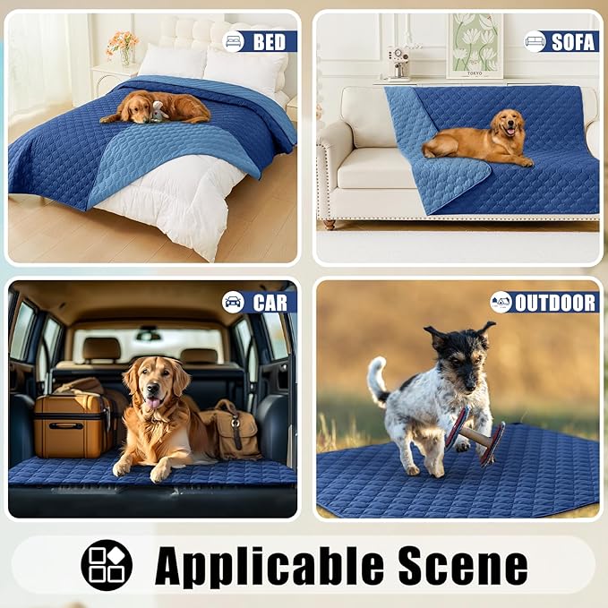 Smiry Waterproof Dog Bed Cover Blanket, Soft Reversible Pet Blanket, Washable Leakproof Cats Dogs Couch Cover for Sofa, Couch, Furniture, Plaid (30x53 Inch, Navy/Blue)