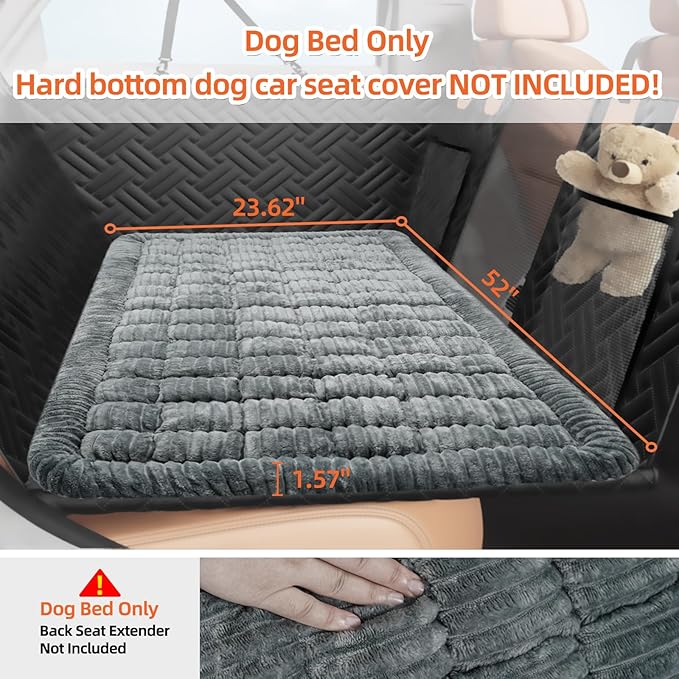 Backseat Pet Bed Mat, Deluxe Dog Seat Covers,Truck Plaid Dog Bed for Car Back Seat, Non-Slip Travel Pet Mat, Back seat Extenders for Car/SUV (for L-Grey)