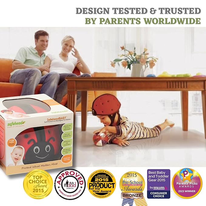 SafeheadBABY Soft Baby Head Protector Helmet for Crawling and Walking 7–24 Months – Ultra-Lightweight & Breathable Infant Safety Helmet That Grows with Your Baby (Head Circ. 40–52 cm) – Ladybird Red