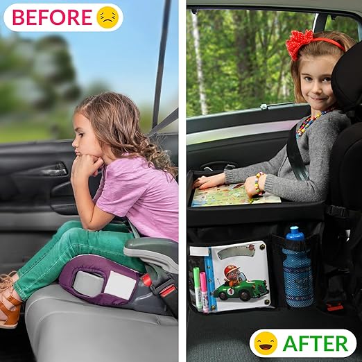 AMZ Supply Kids Travel Tray for Kids Car Seat. Toddler Car Seat Tray Table with 6 Compartments and Tablet Stand. Foldable Toddler Table for Travel. Folding Portable Desk. Compact Road Trip Essentials