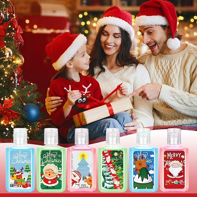 50 Pcs Christmas Mini Hand Sanitizer Bulk Christmas Gifts Favors 1fl oz Travel Size Hand Soap Gifts Small Hand Sanitizer Thank You Gifts for Xmas Goodie Bags Stocking Stuffers (Scene)