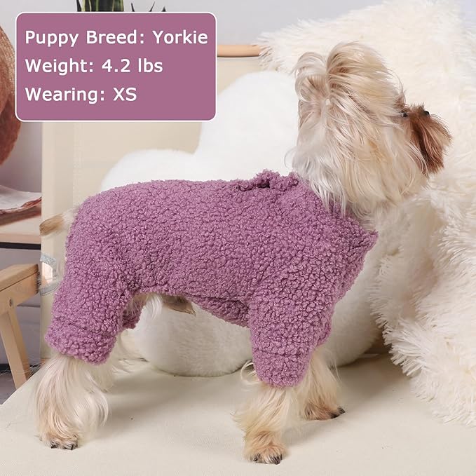 Dog Sweaters for Small Dogs Winter Dog Pajamas Sized Dogs Boy Girl Fleece Pet Clothes Puppy Outfit 4 Legs Jumpsuits for Chihuahua Yorkie Cat Apparel (Purple, X-Small)