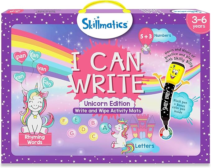 Skillmatics I Can Write Unicorns - Reusable Preschool Learning Activities, Educational Toy and Game, Back to School Supplies, Gifts for Students, Kids, Toddlers Ages 3, 4, 5, 6