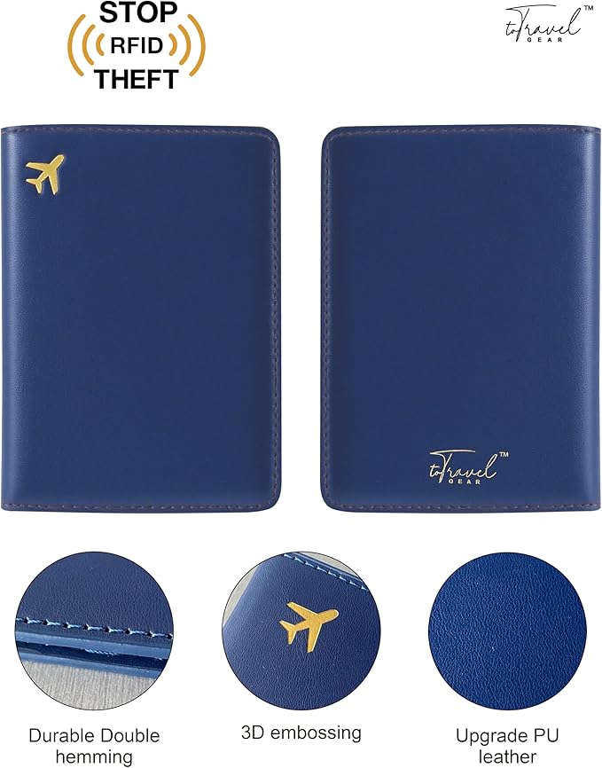 PU Leather Passport Holder Covers Case, Waterproof Rfid Blocking Travel Wallet Passport Holder(Marine Blue)