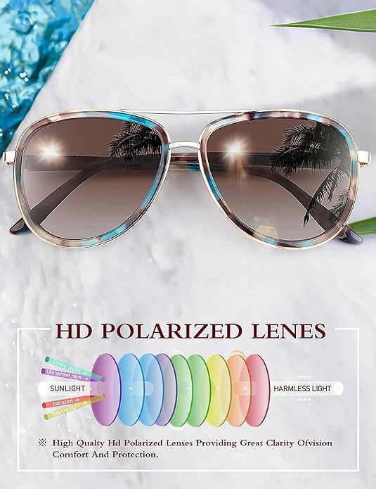 BIRCEN Polarized Sunglasses for Women UV - Protection Womens Retro Mirrored Shades with Acetate Frame BC2001