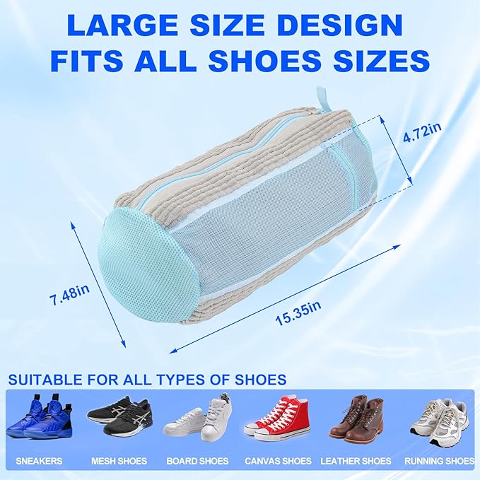 Shoe Washing Bags for Washing Machine – Durable Shoe Washing Machine Bags for All Shoe Types Sizes (Large Grey 2PCS）