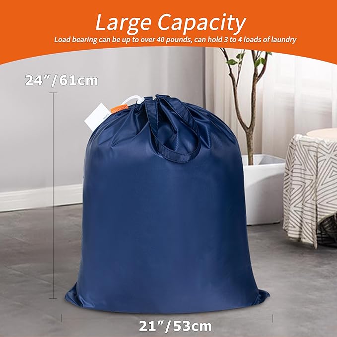 Polecasa Small Heavy Duty Laundry Bag with 130gsm Tear Resistant Fabric and Handles, Easy to Carry Durable Dirty Clothes Drawstring Bag, Perfect for College Dorm, Travel, 21”x24”,Navy