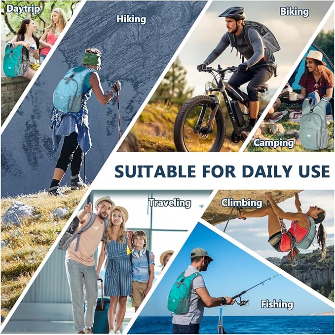 15L Foldable Hiking Backpack,Lightweight Packable Waterproof Machine Washable Daypack with Chest Strap,Small Folding Pack for Travel/Walking for Men&Women-0.52LB Black