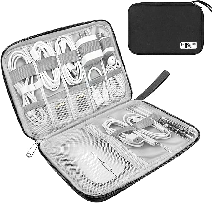 Electronics Organizer Travel Case,Electronic Accessories Storage Bag,Portable Waterproof Cable Organizer Bag,Travel Cord Organizer Bag for Small Charging Cord Storage,Cables,SD Card (Black)