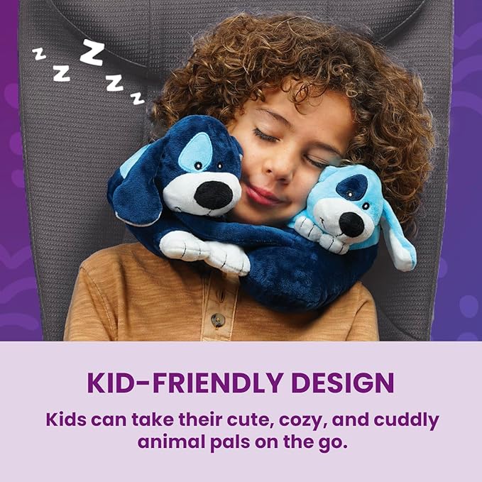 Cabeau Airplane Travel Pillow for Kids – Evolution Kids – Neck Support for Sleeping on Airplanes, Trains, and Cars – Cute, Cozy, and Cuddly Animal Pal for On-The-Go Journeys (Puppies)