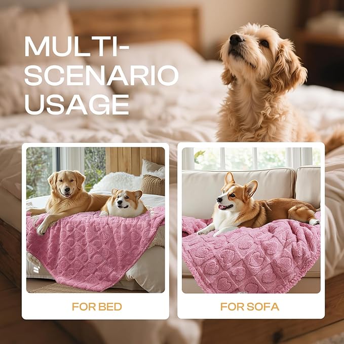 Luciphia Waterproof Dog Blanket for Medium Large Dogs Washable Bed Couch Protector Soft Fluffy 3D Heart Jacquard Pet Blanket with Sherpa Fleece Cozy Calming Throw Blankets， Pink 85x57 inch