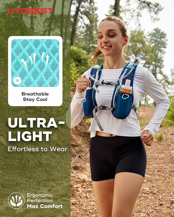 Running Vest, 5L Hydration Vest Lightweight, Breathable and Sweatproof Running Backpack, Adjustable Running Hydration Vest for Trail Running Marathon Race Jogging Cycling