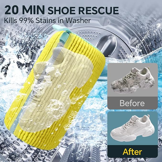 Shoe Washing Machine Bag: 2 Pack Reusable Shoes Cleaning Bags, Heavy Duty Shoe Laundry Bag for Washer & Dryer, 360° Deep Clean for Sneakers Tennis Shoes, Gifts for Women Men